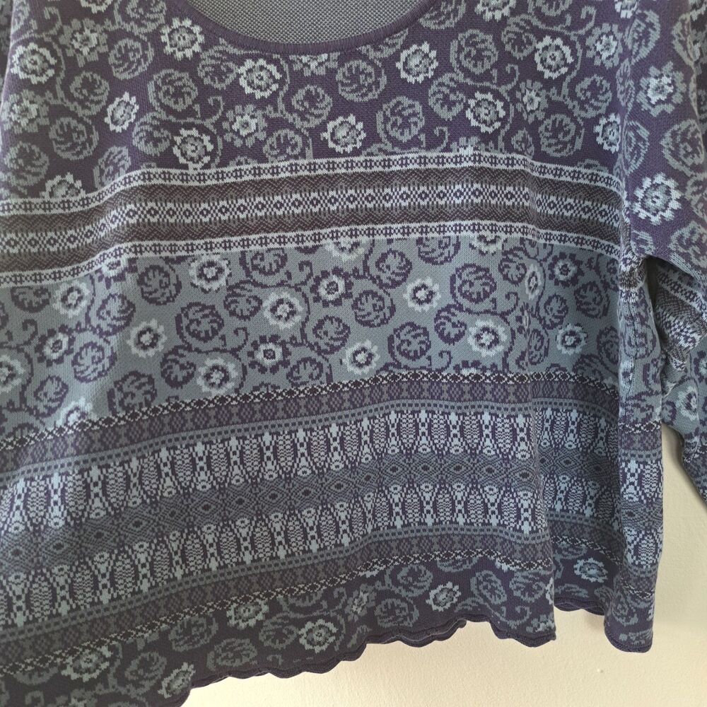 Ll Bean Womens XL Long Sleeve Sweater Top Blue Purple Floral Paisley Shirt - Picture 4 of 10